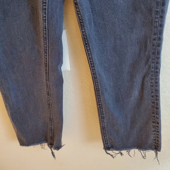 Frank & Oak Karen High Waist Gray Boyfriend Frayed Raw Hem Ankle Flare Jeans 27 - Picture 7 of 9